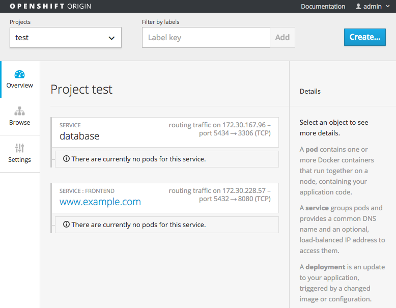 openshift console test screenshot